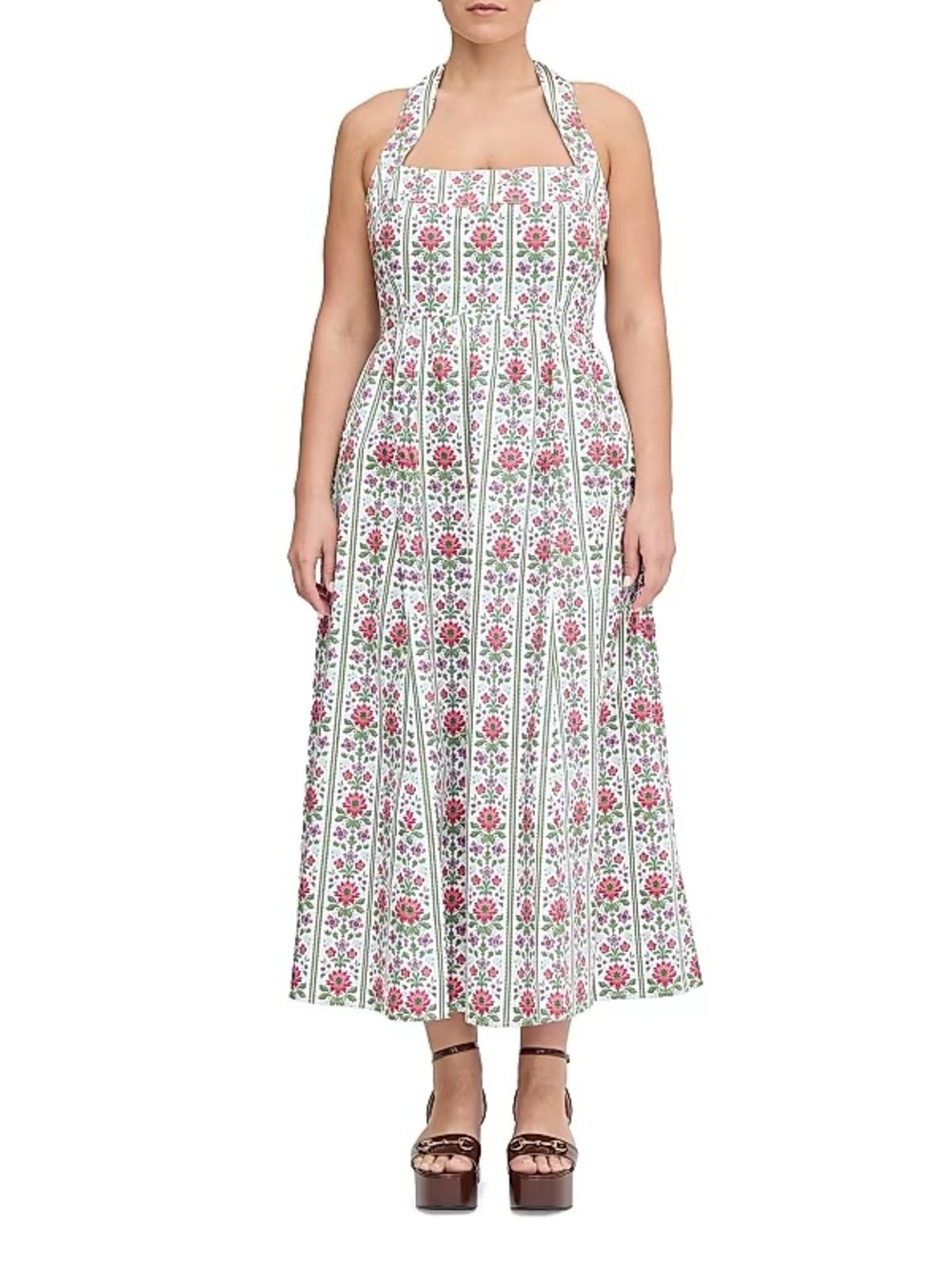 Hill House | The Fleur Midi Dress - Green Floral Block Stripe